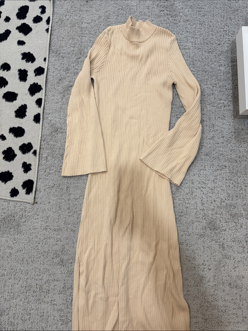 Ribbed Long Sleeve Mock Neck Maxi Dress - Cream